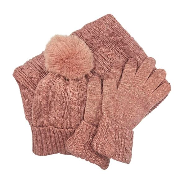 Set of 3 Bundle-Style & Co. Rose Pink Winter Scarf, Gloves & Hat - Picture 1 of 7